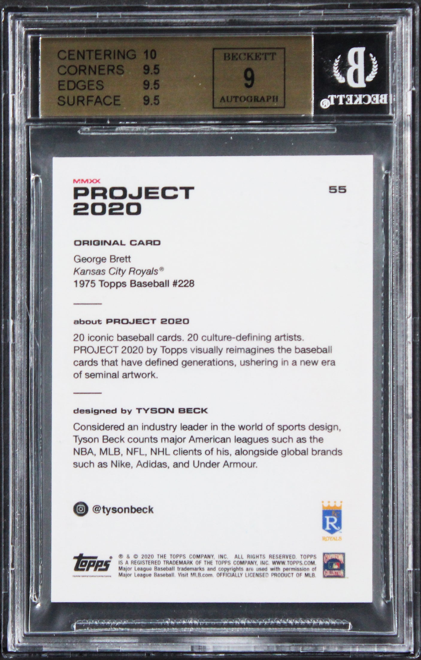 Royals George Brett Signed 2020 Topps Project 2020 #55 Card 9.5 Auto 9! BAS Slab