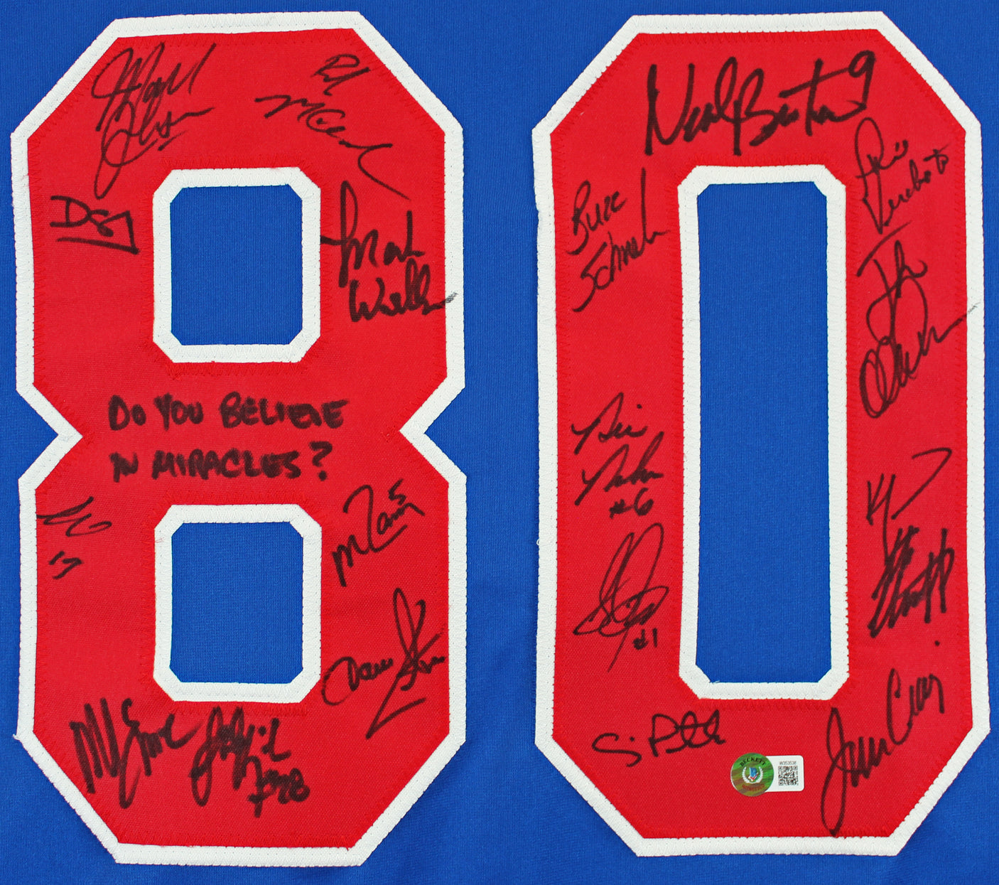 1980 USA Hockey 19 Autos Craig, Eruzione, Broten Signed Blue Framed Jersey BAS 2