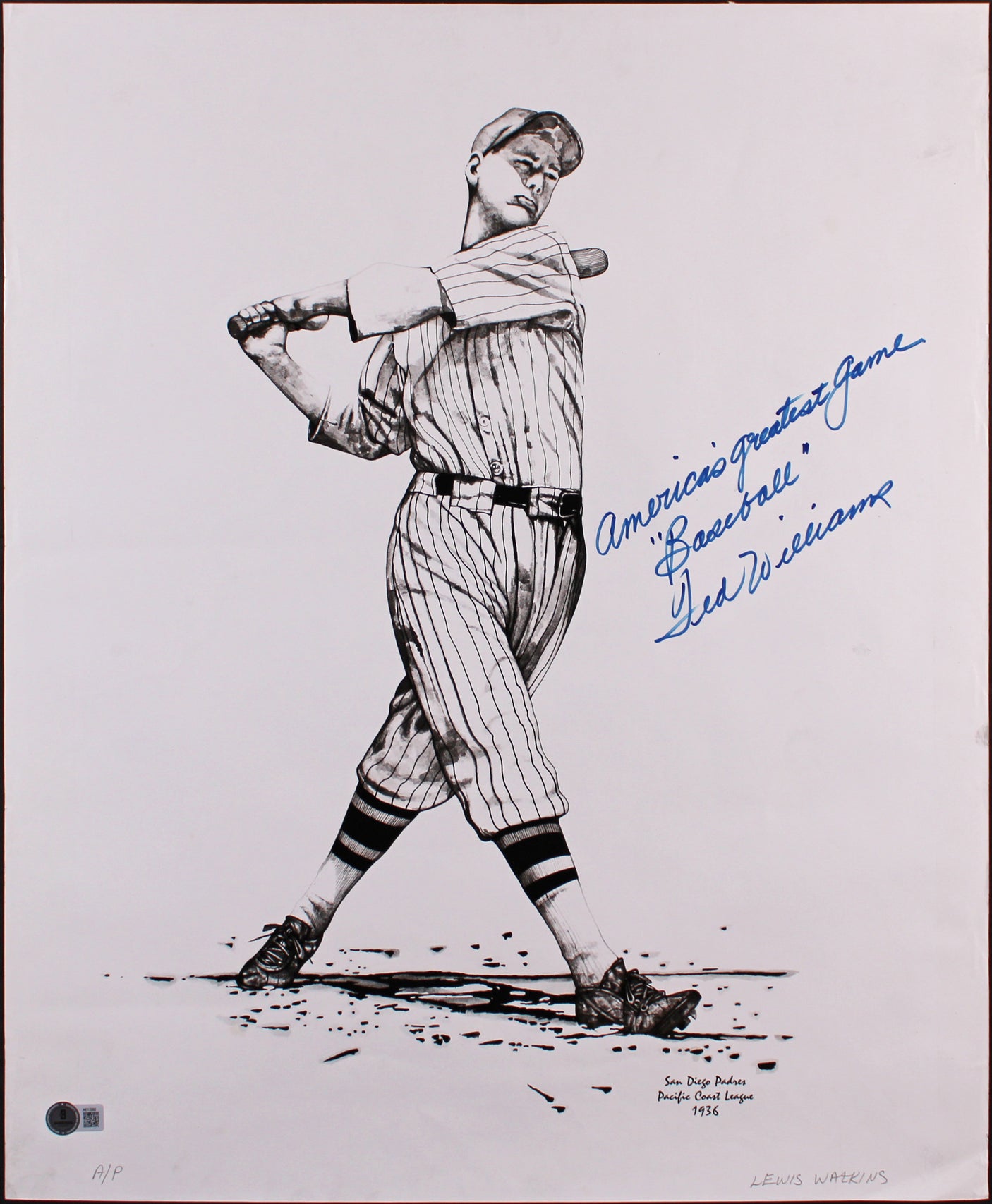 Ted Williams "America's Greatest Game" Signed 17.5x22 Lithograph BAS #AE13292