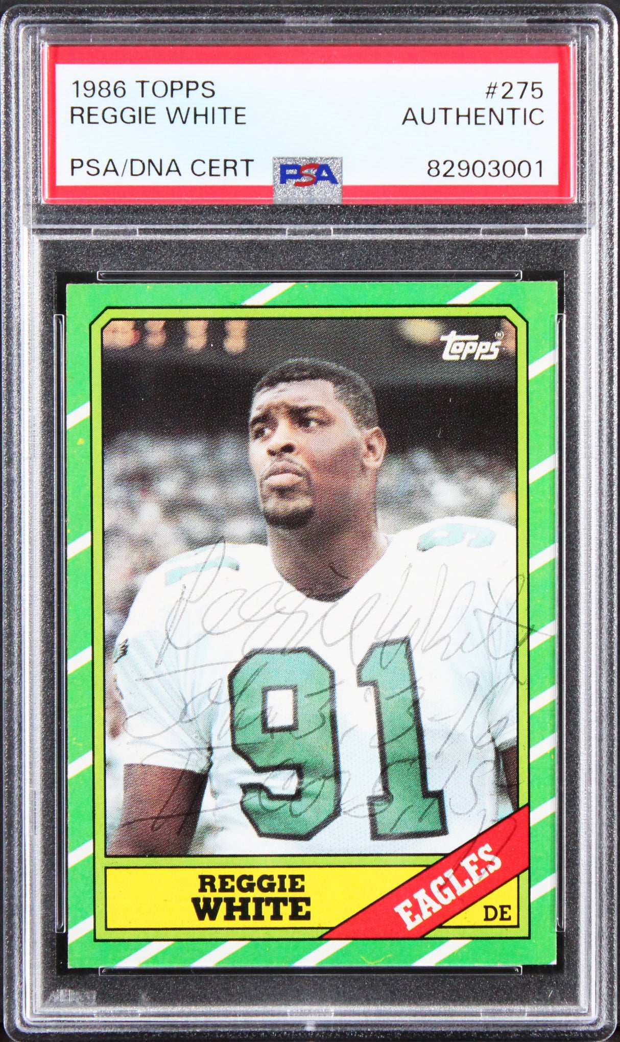 Eagles Reggie White Authentic Signed 1986 Topps #275 Card PSA/DNA Slabbed