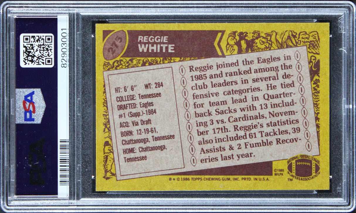 Eagles Reggie White Authentic Signed 1986 Topps #275 Card PSA/DNA Slabbed