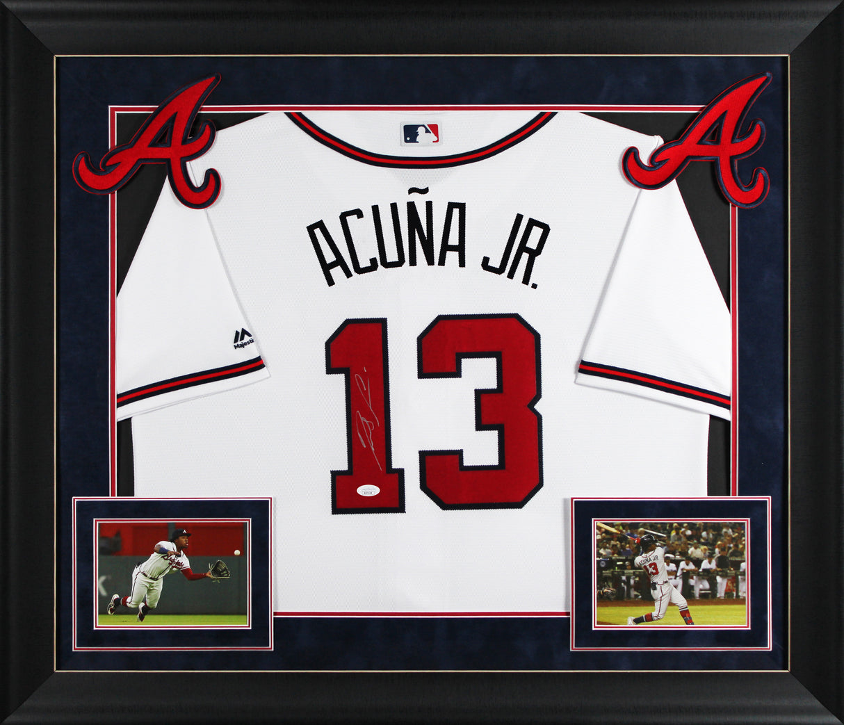 Braves Ronald Acuna Jr. Signed White Majestic Framed Jersey JSA 3