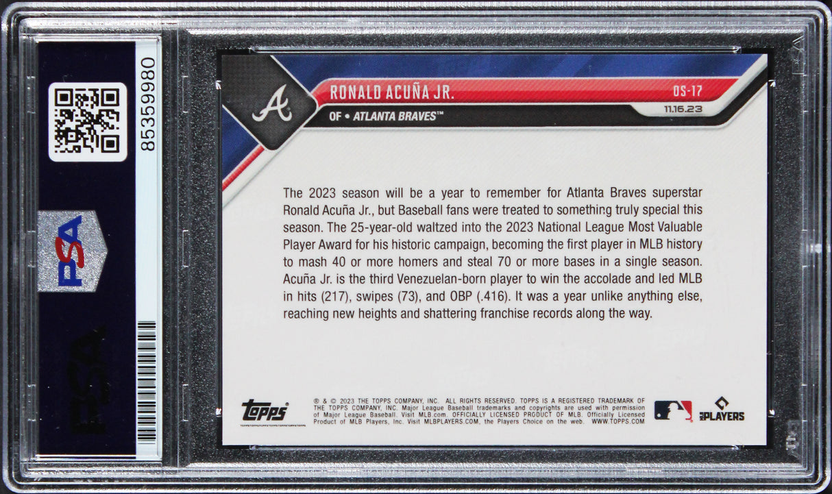 Braves Ronald Acuna Jr. "2023 NL MVP" Signed 2013 Topps Now #OS-17 Card PSA Slab