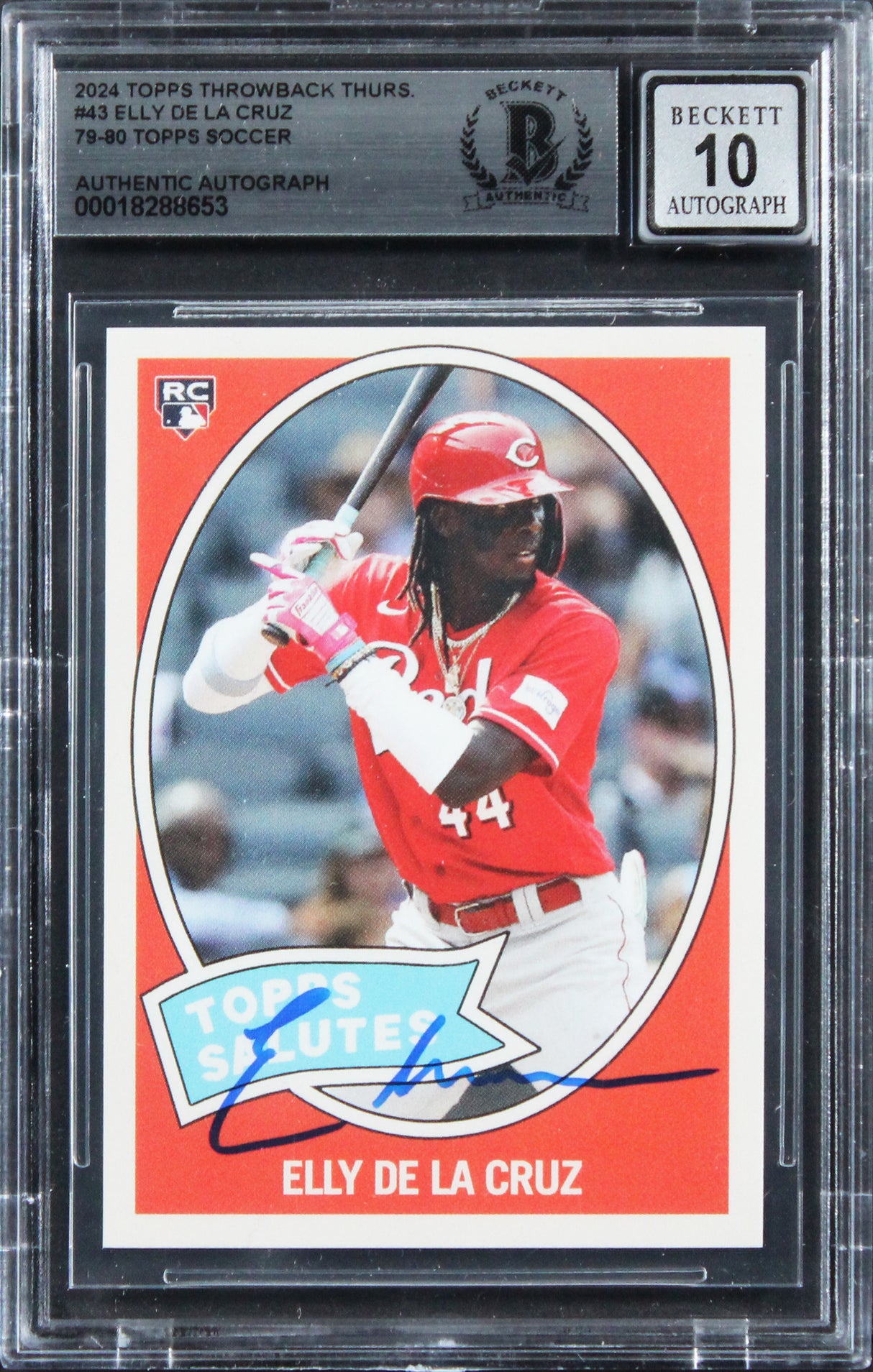 Reds Elly De La Cruz Signed 2024 Topps TBT #43 TS Rookie Card Auto 10! BAS Slab