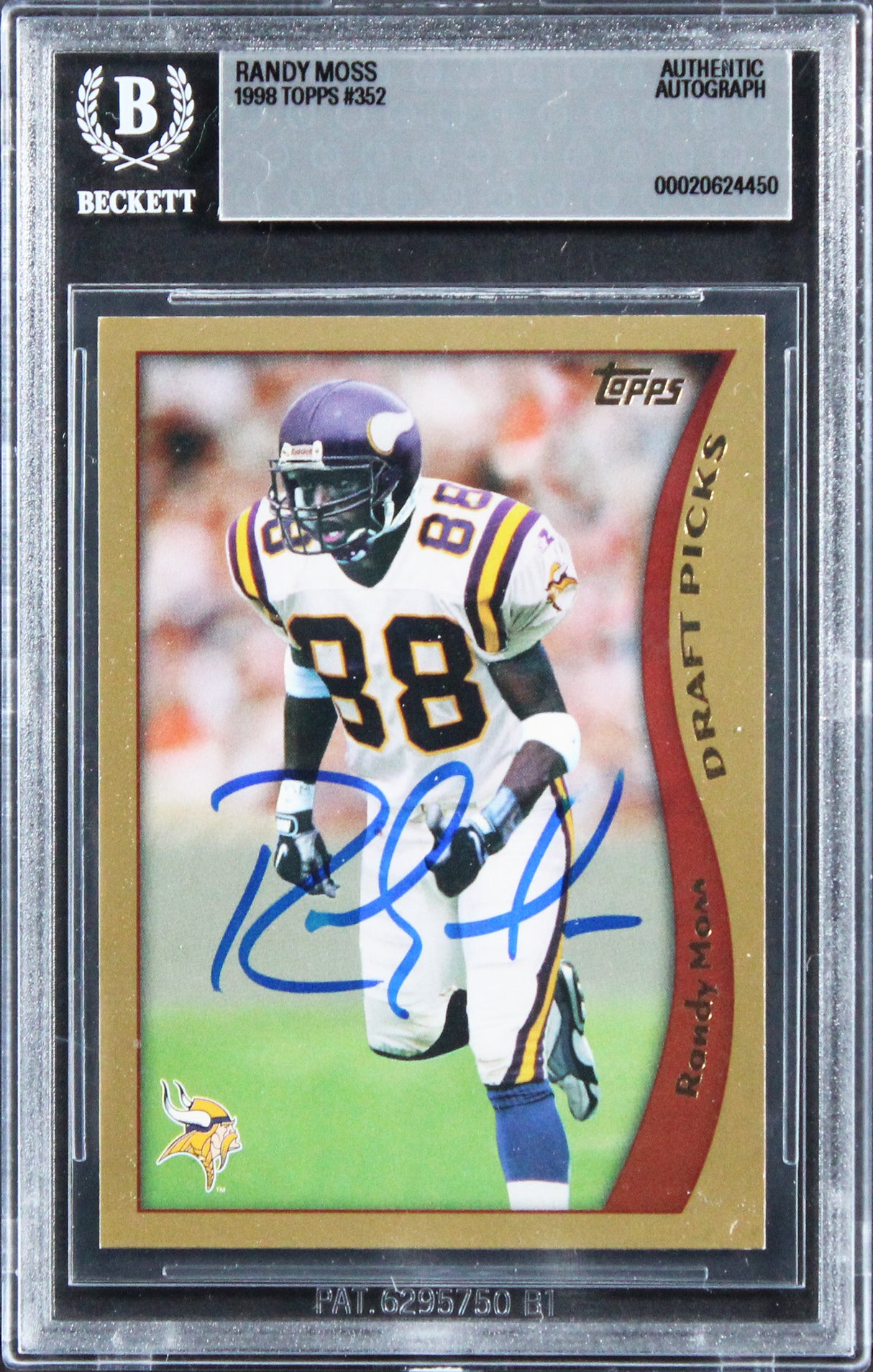 Vikings Randy Moss Authentic Signed 1998 Topps #352 Rookie Card BAS Slabbed