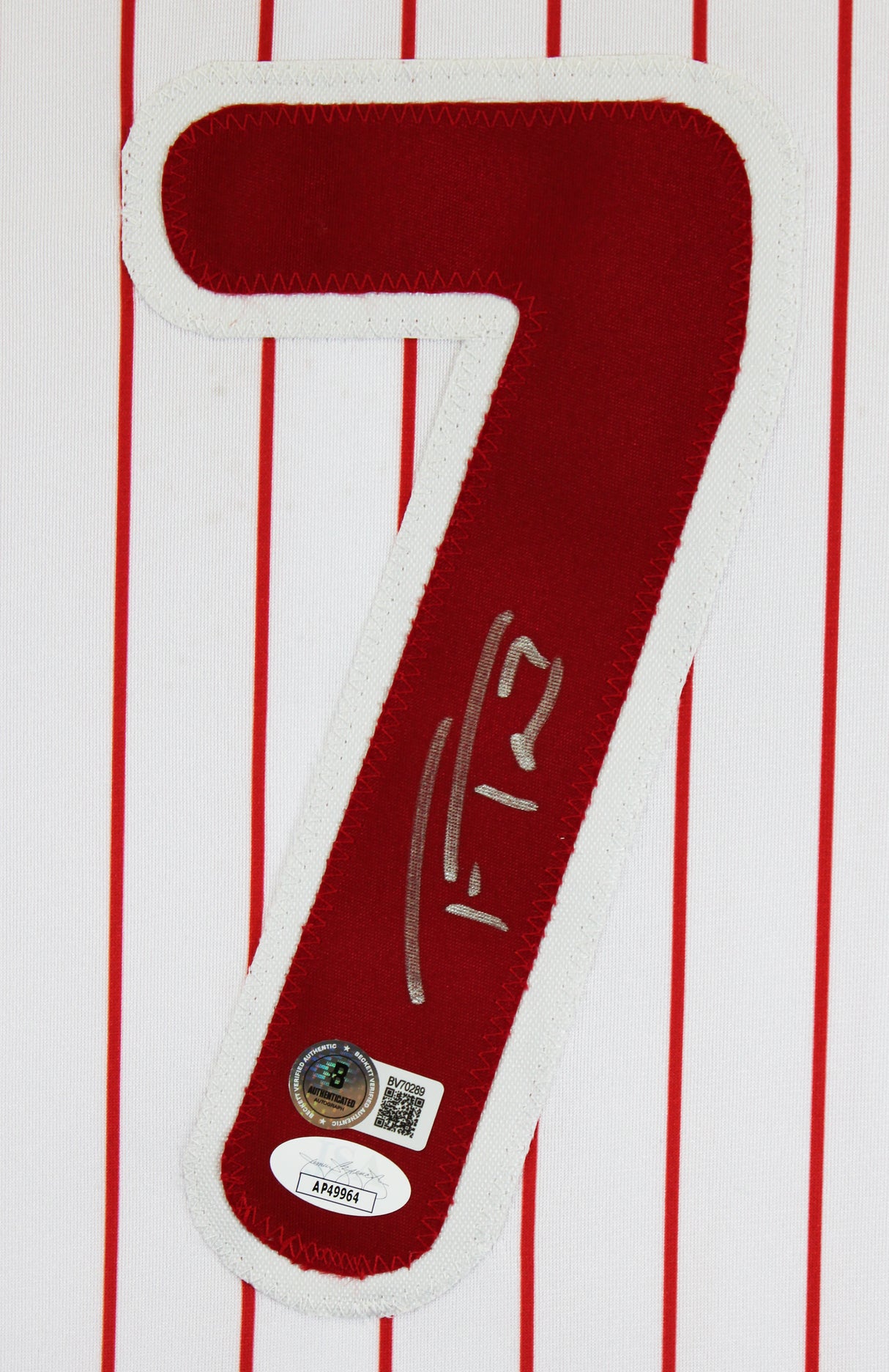 Trea Turner Authentic Signed White Pinstripe Pro Style Jersey BAS #BV70289