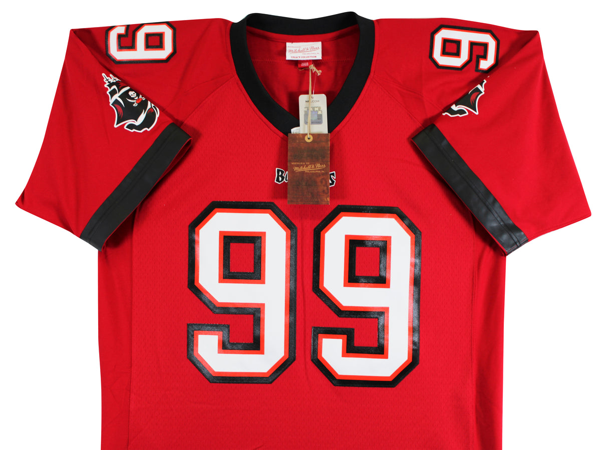 Buccaneers Warren Sapp "3x Insc" Signed Red Mitchell & Ness Jersey BAS Witnessed