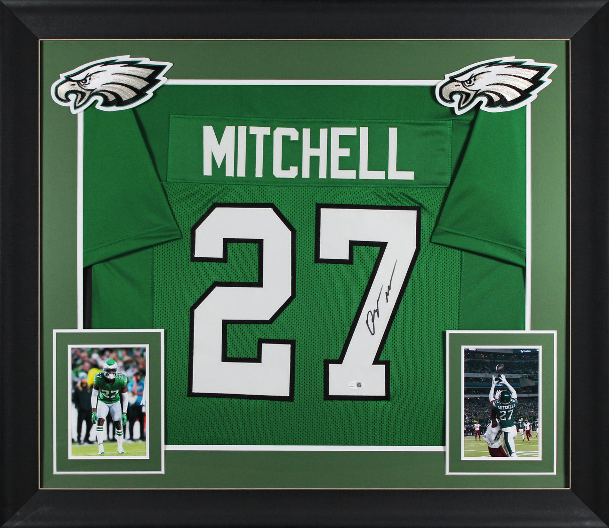Quinyon Mitchell Signed Kelly Green Pro Style Framed Jersey JSA Witness
