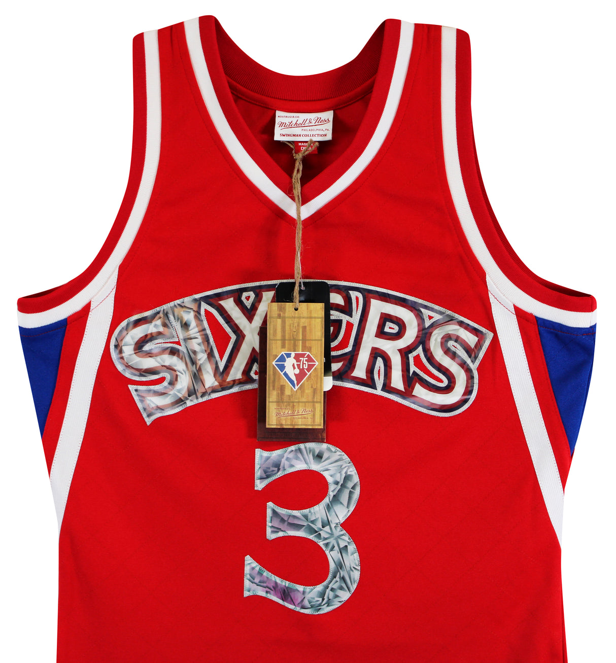 76ers Allen Iverson Signed Red 75th Ann. M&N 1996-97 HWC Swingman Jersey BAS Wit