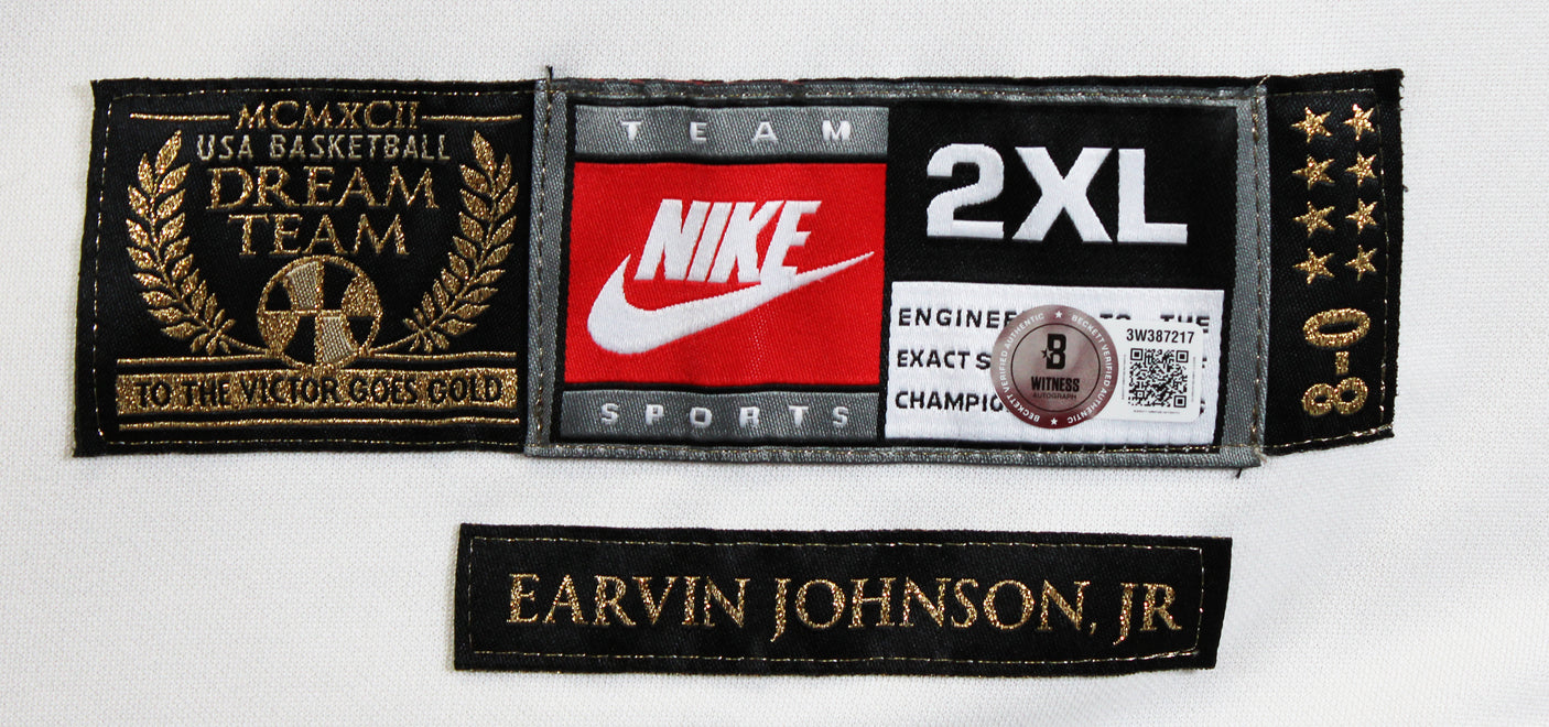 Magic Johnson "92 Gold" Signed White Nike Team USA Jersey BAS Witness #3W387217