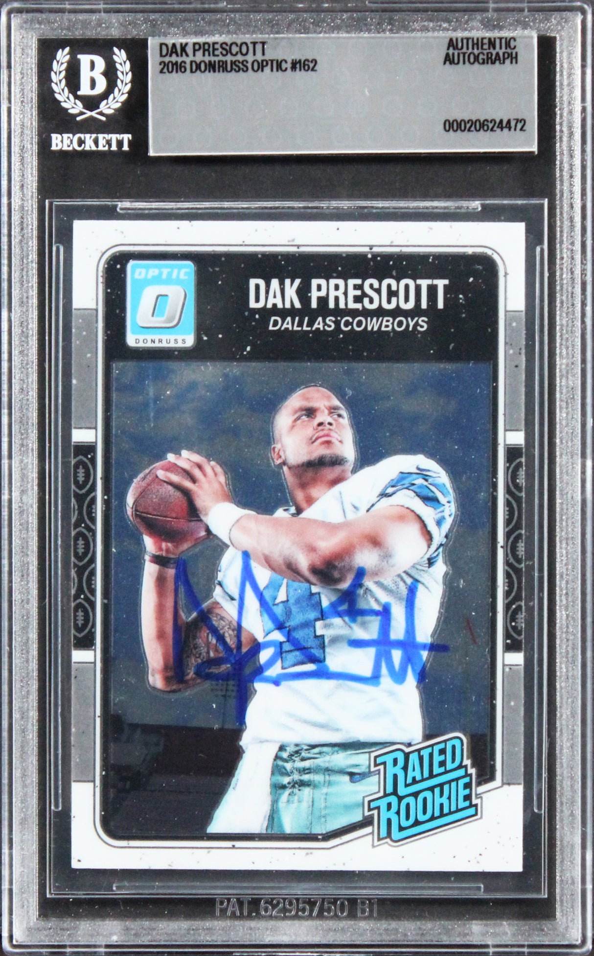 Cowboys Dak Prescott Signed 2016 Donruss Optic #162 Rookie Card BAS Slabbed