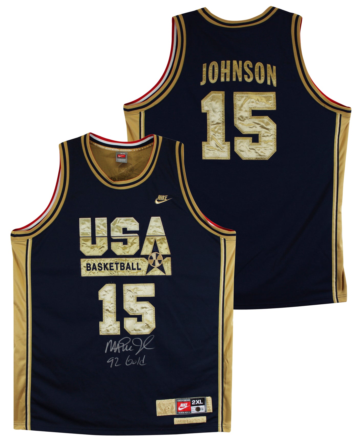 Magic Johnson "92 Gold" Signed Navy & Gold Nike Team USA Jersey BAS W #3W387216