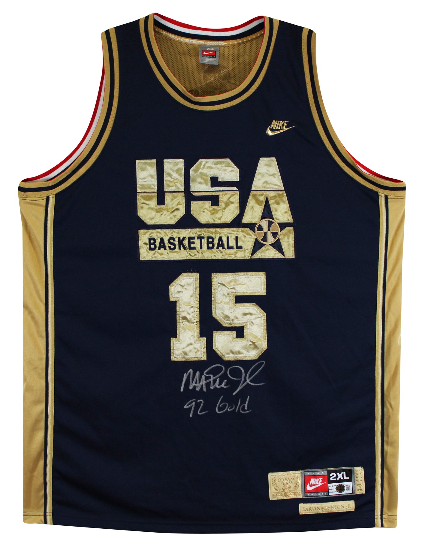 Magic Johnson "92 Gold" Signed Navy & Gold Nike Team USA Jersey BAS W #3W387216