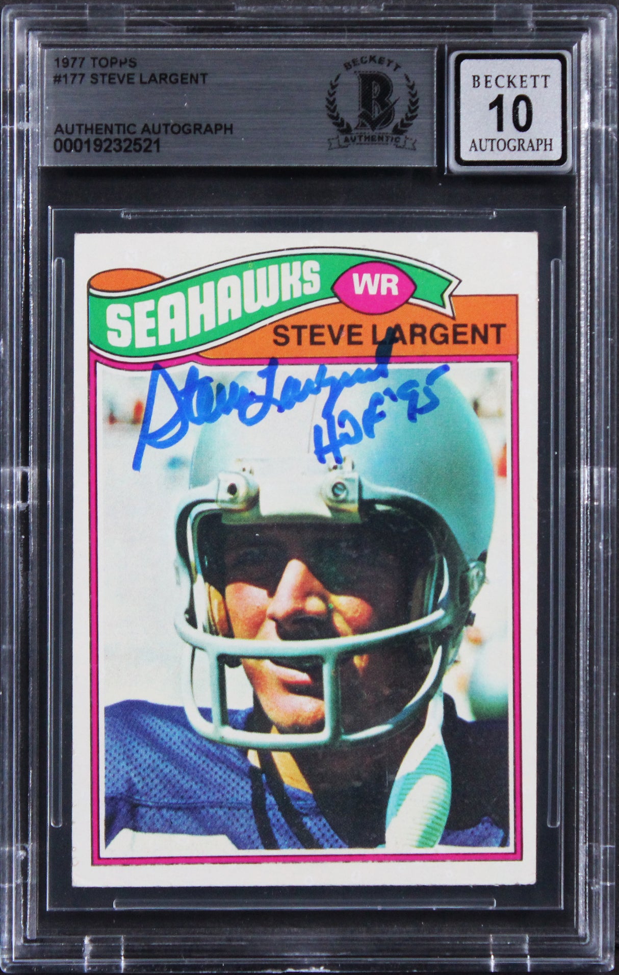 Seahawks Steve Largent "HOF 95" Signed 1977 Topps #177 Card Auto 10! BAS Slab 4