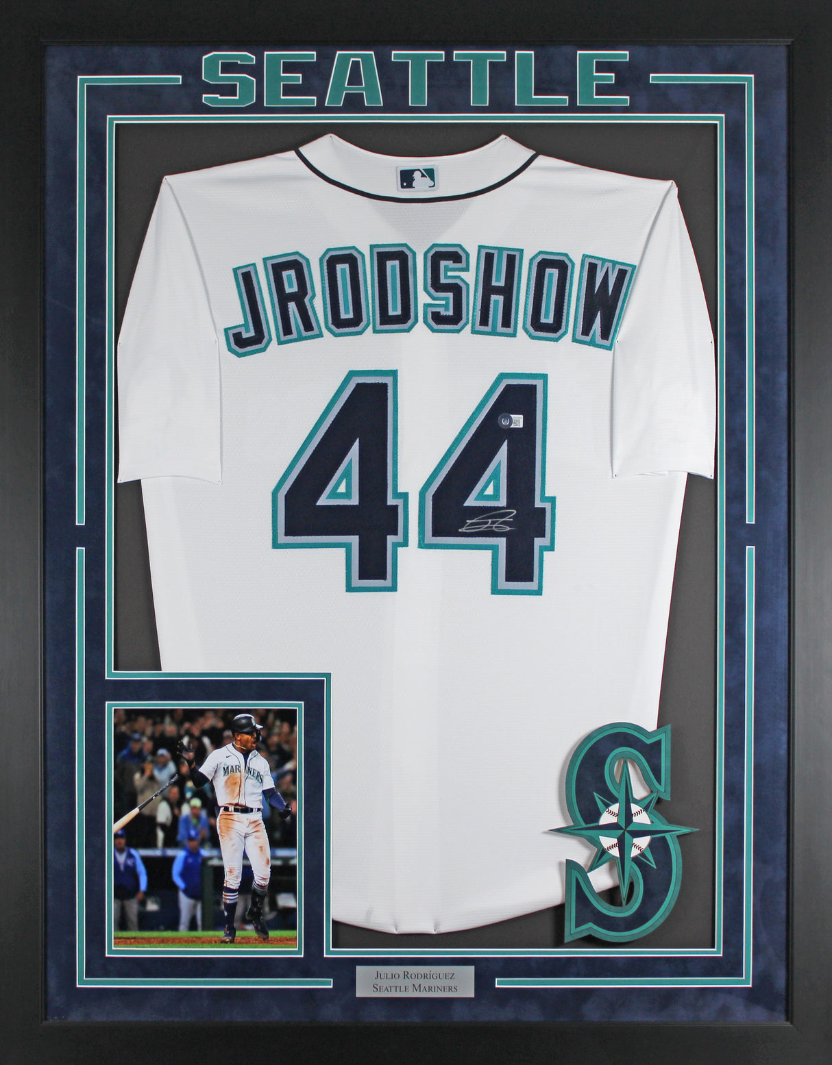 Julio Rodriguez Authentic Signed White Pro Style Framed Jersey BAS Wit #WW54968