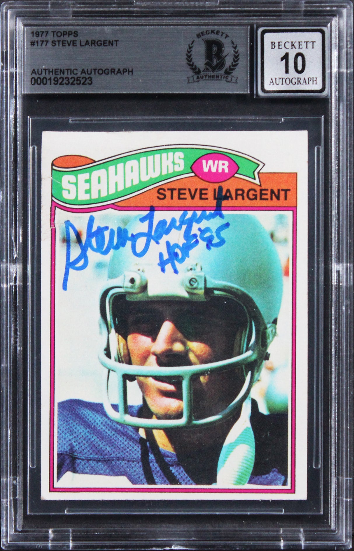 Seahawks Steve Largent "HOF 95" Signed 1977 Topps #177 Card Auto 10! BAS Slab 3