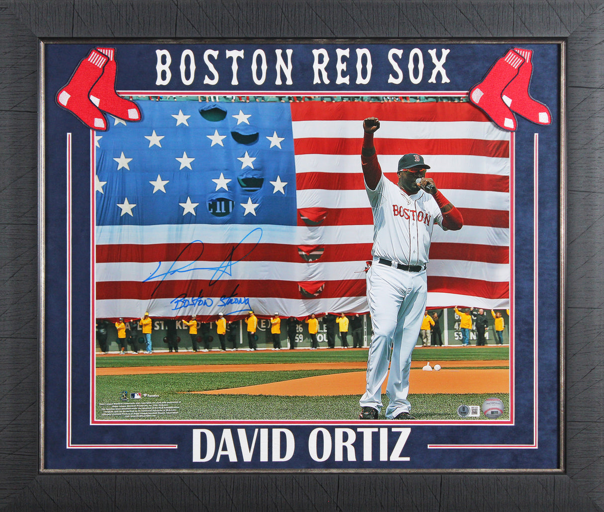 Red Sox David Ortiz "Boston Strong" Signed 16x20 Framed Horizontal Photo BAS Wit