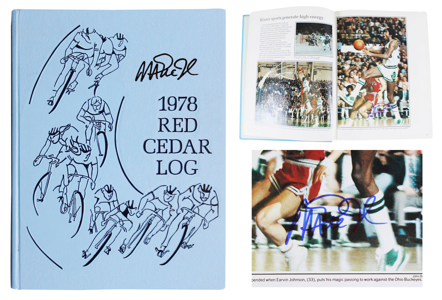 Lakers Magic Johnson 2x Signed 1978 Michigan State Yearbook BAS Wit #3W326954