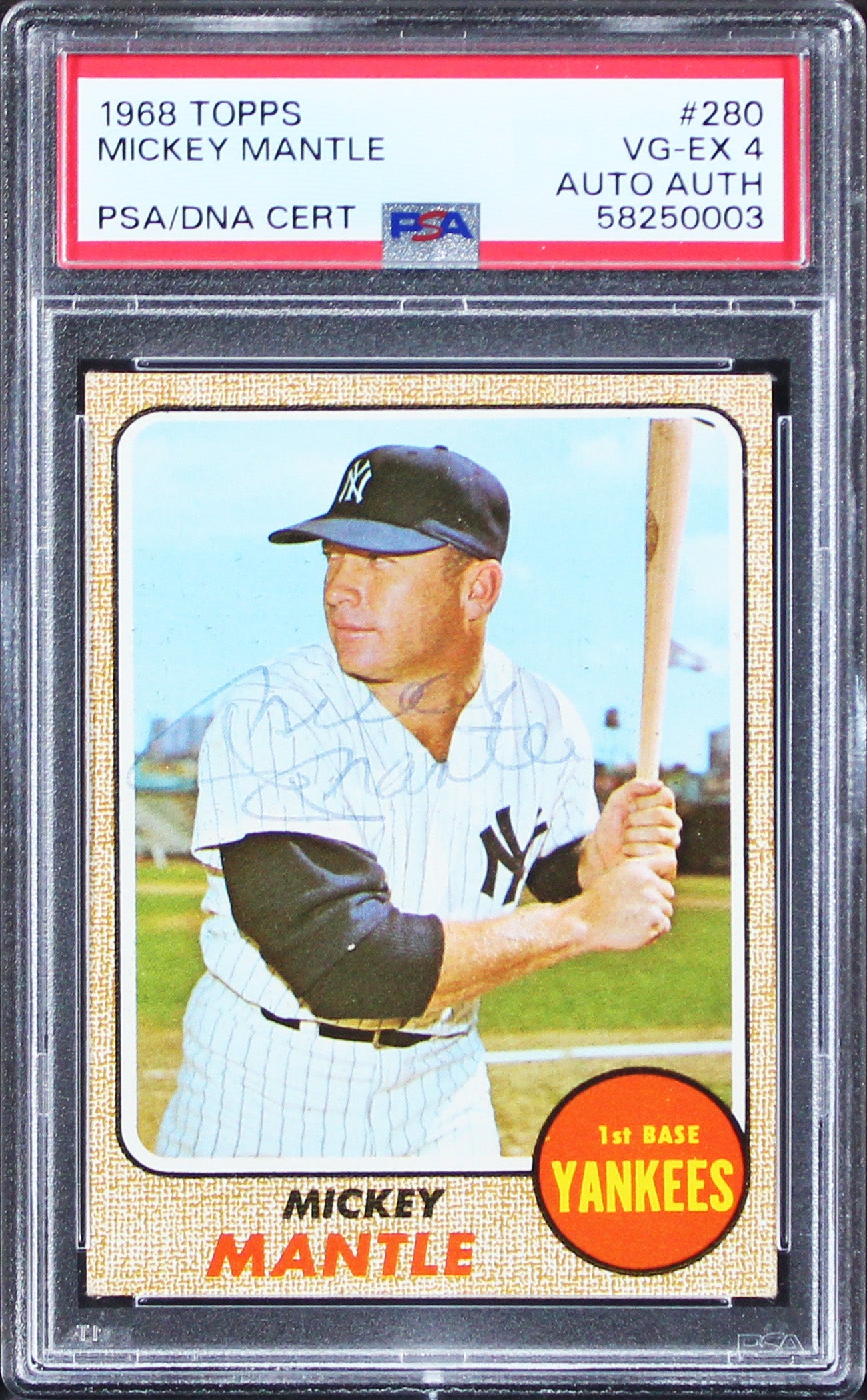 Yankees Mickey Mantle Signed 1968 Topps #280 Card Graded VG-EX 4 PSA/DNA Slabbed