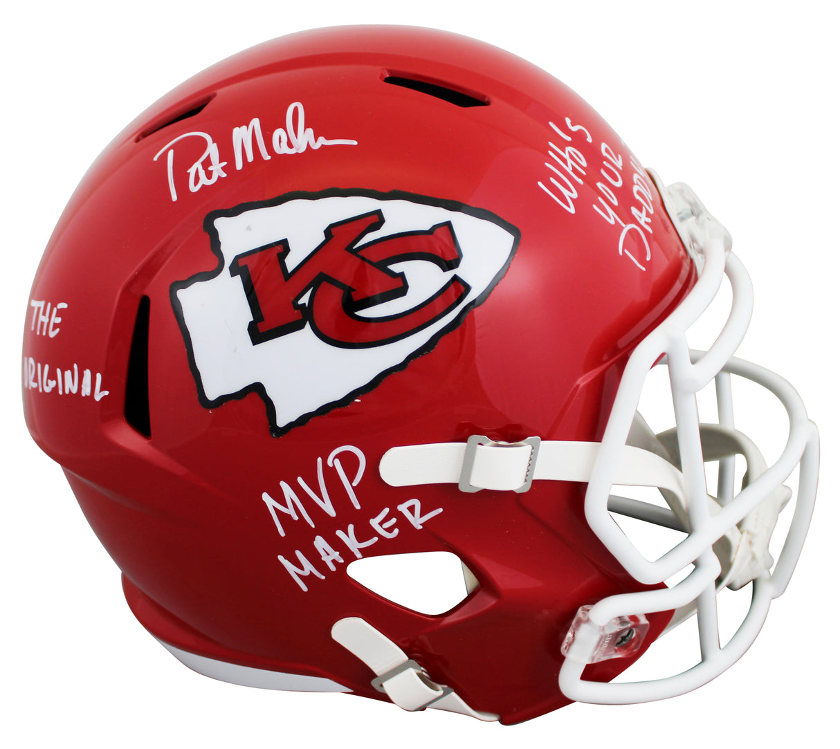Chiefs Pat Mahomes Sr. "3x Insc" Signed F/S Speed Rep Helmet BAS #2W043315