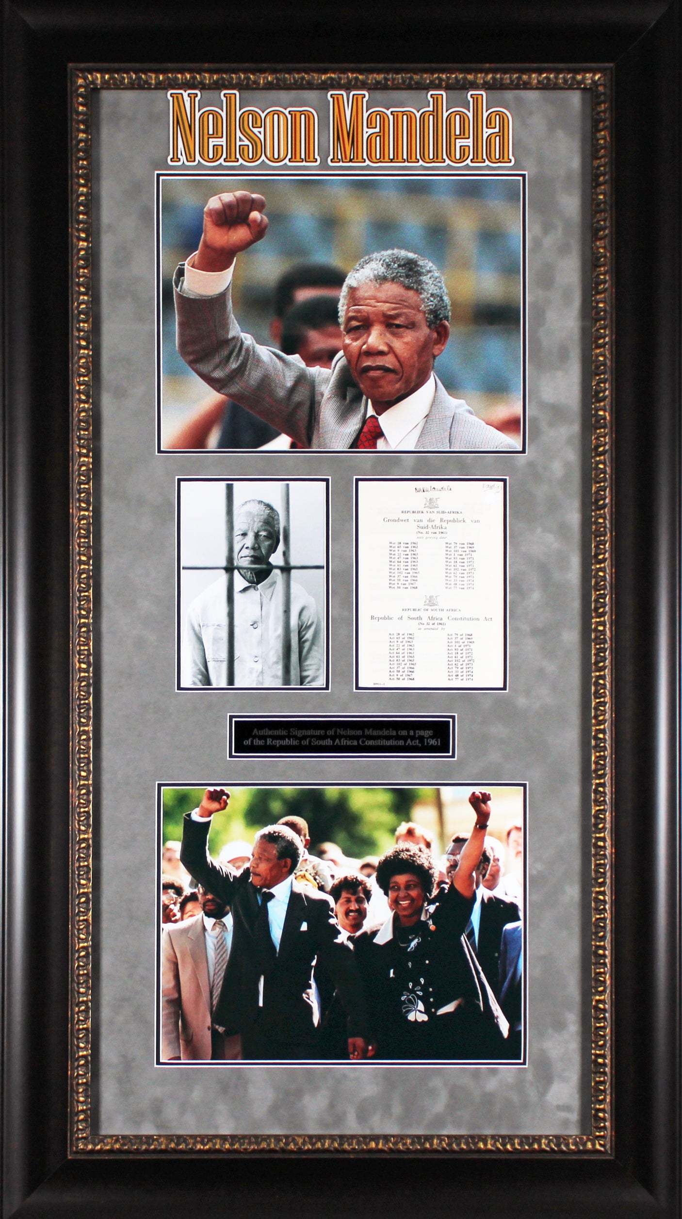 Nelson Mandela Signed 5.5x8 SA Constitution Booklet Page Framed Display BAS LOA