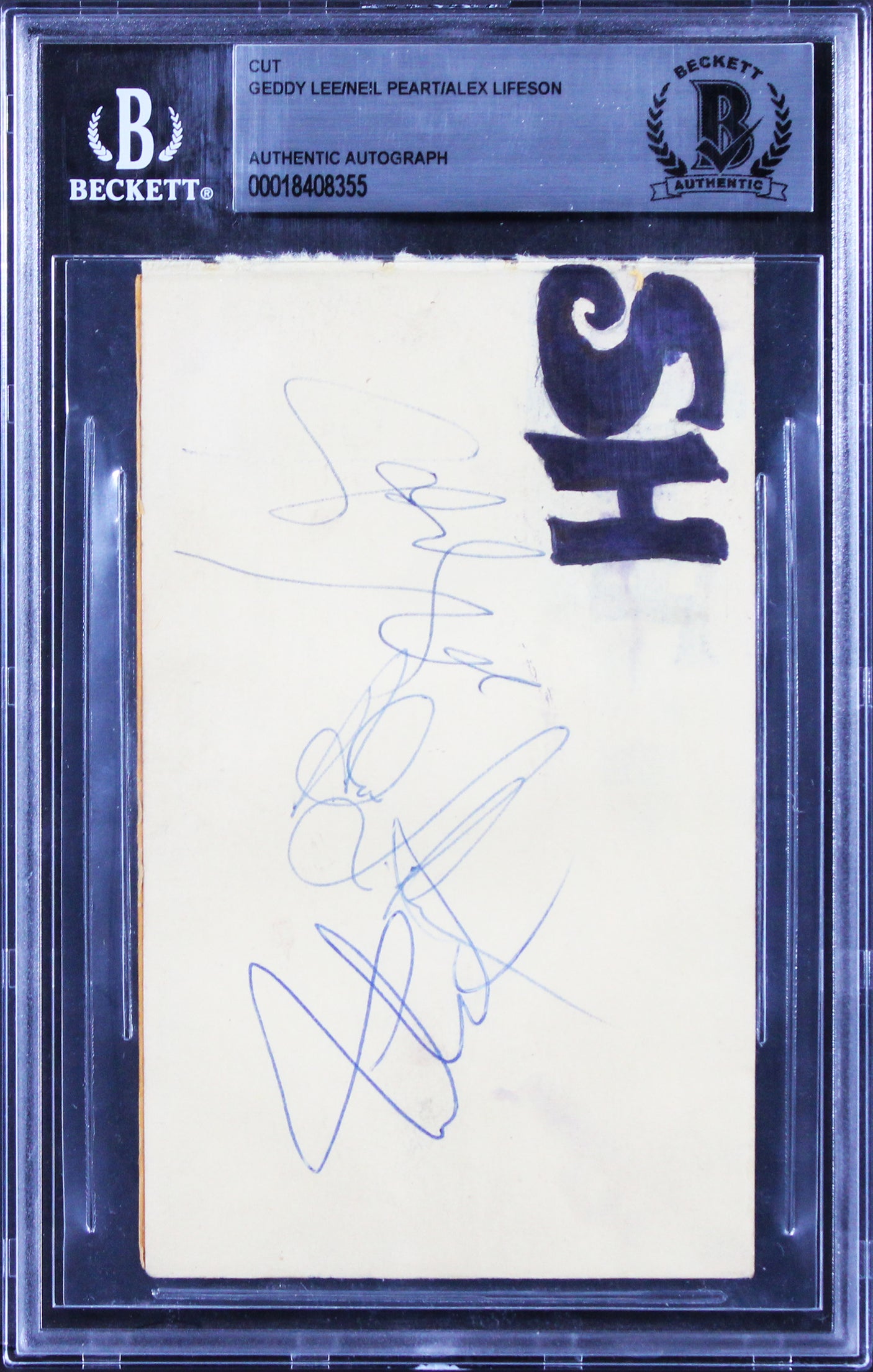 Rush (3) Lee, Peart & Lifeson Signed 3.25x5.25 Cut Signature BAS Slabbed