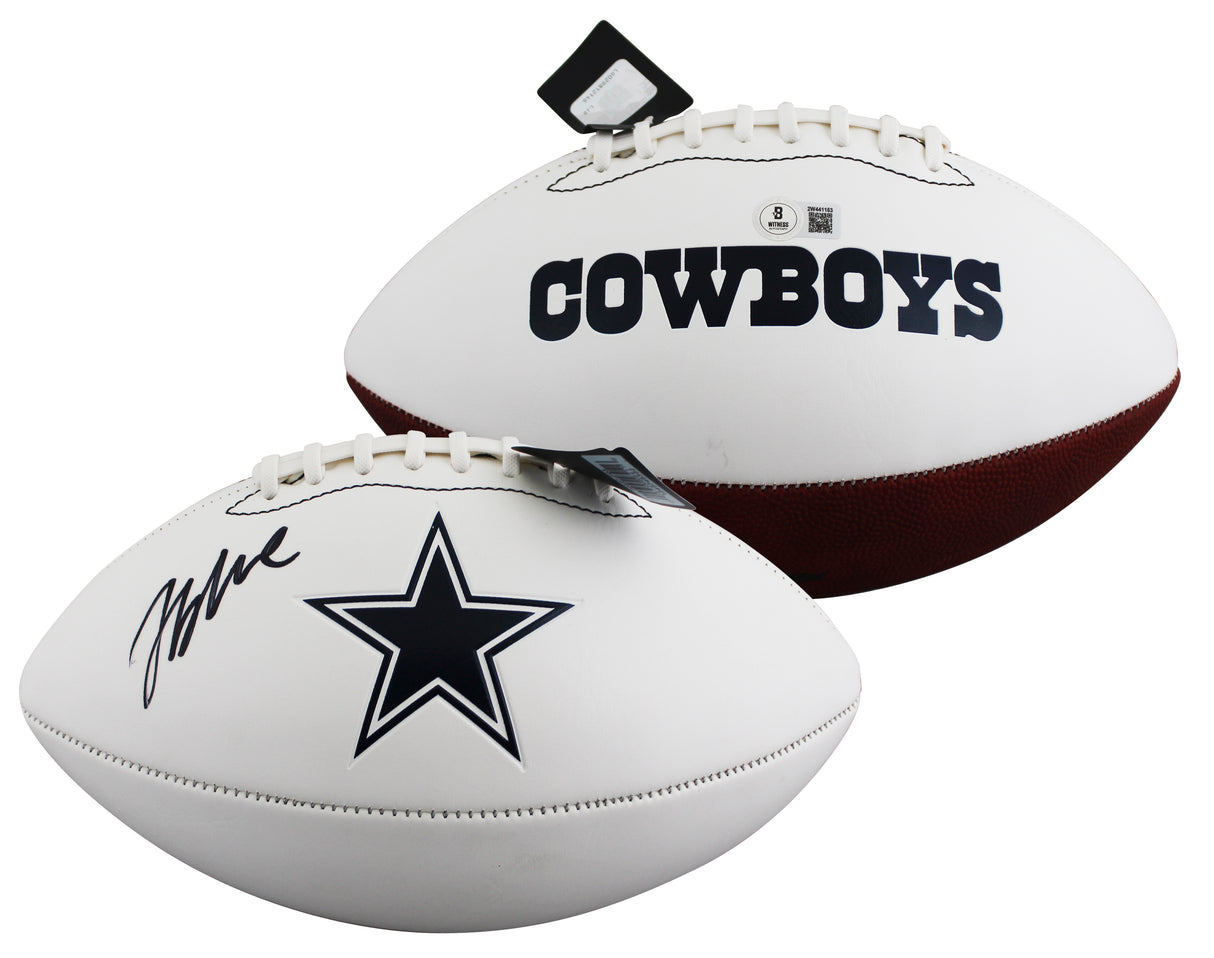 Cowboys Jaydon Blue Signed Franklin White Panel Logo Football BAS Wit #2W441153