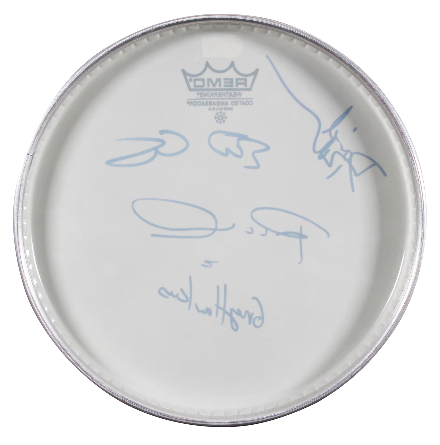 The Cars (4) Ocasek, Easton, Hawkes & Robinson Signed 10 Inch Drum Head BAS LOA