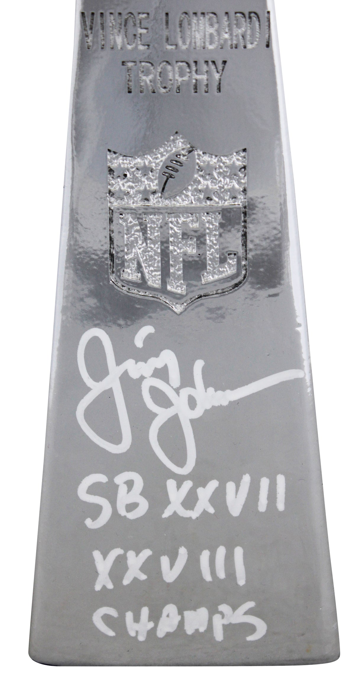 Jimmy Johnson "SB Champs" Signed Vince Lombardi Replica Trophy BAS Wit #4W041381