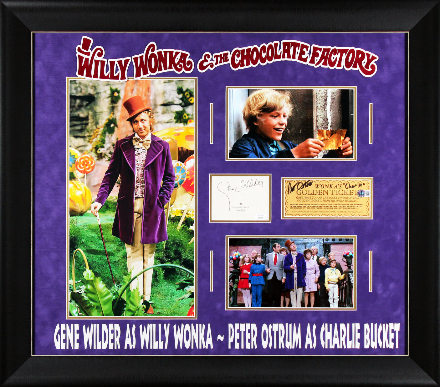 Willy Wonka Gene Wilder & Charlie Ostrum Authentic Signed Framed Display BAS JSA