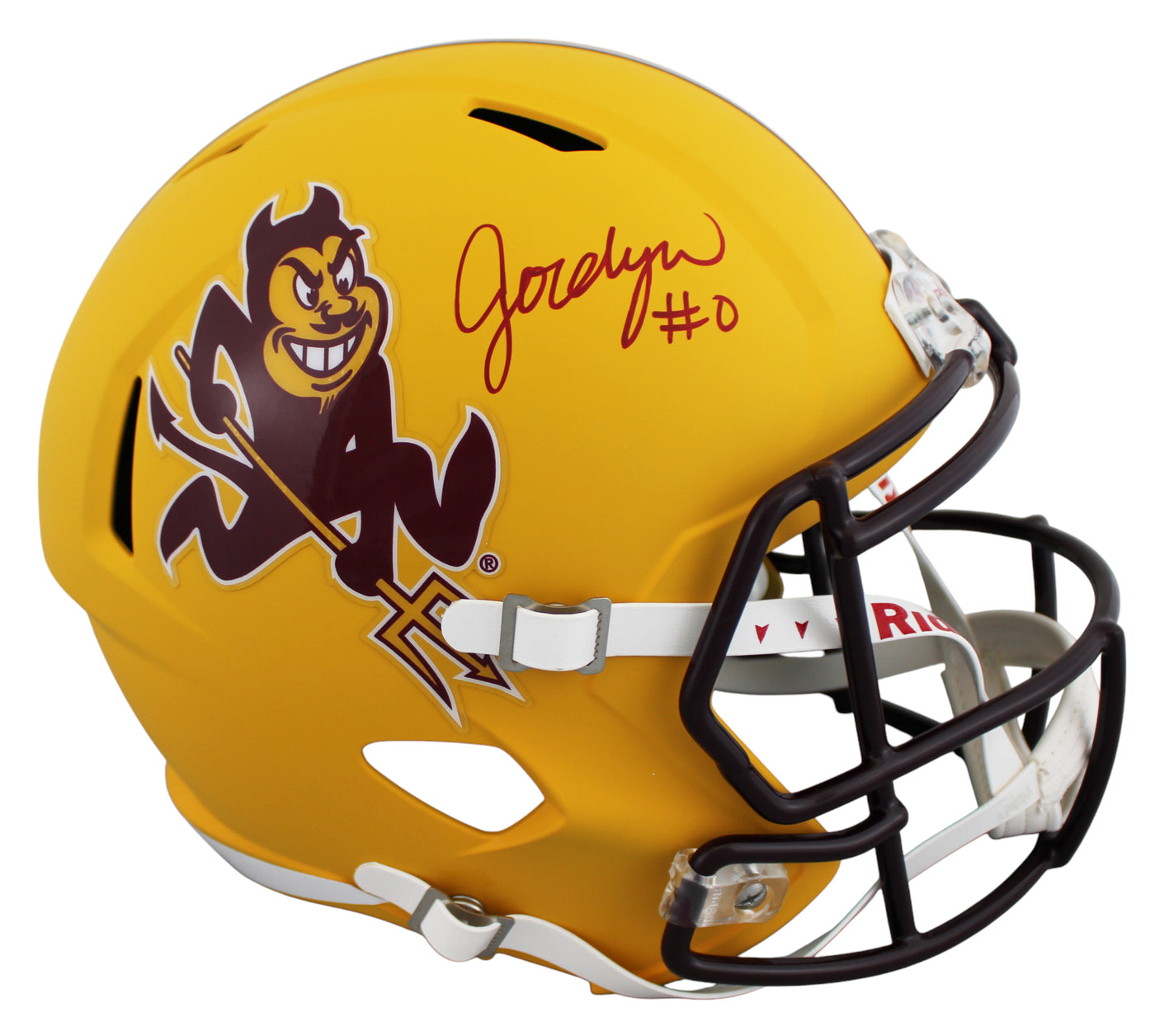 ASU Jordyn Tyson Signed Sparky F/S Speed Rep Helmet W/ Case w/ Maroon Sig BAS W