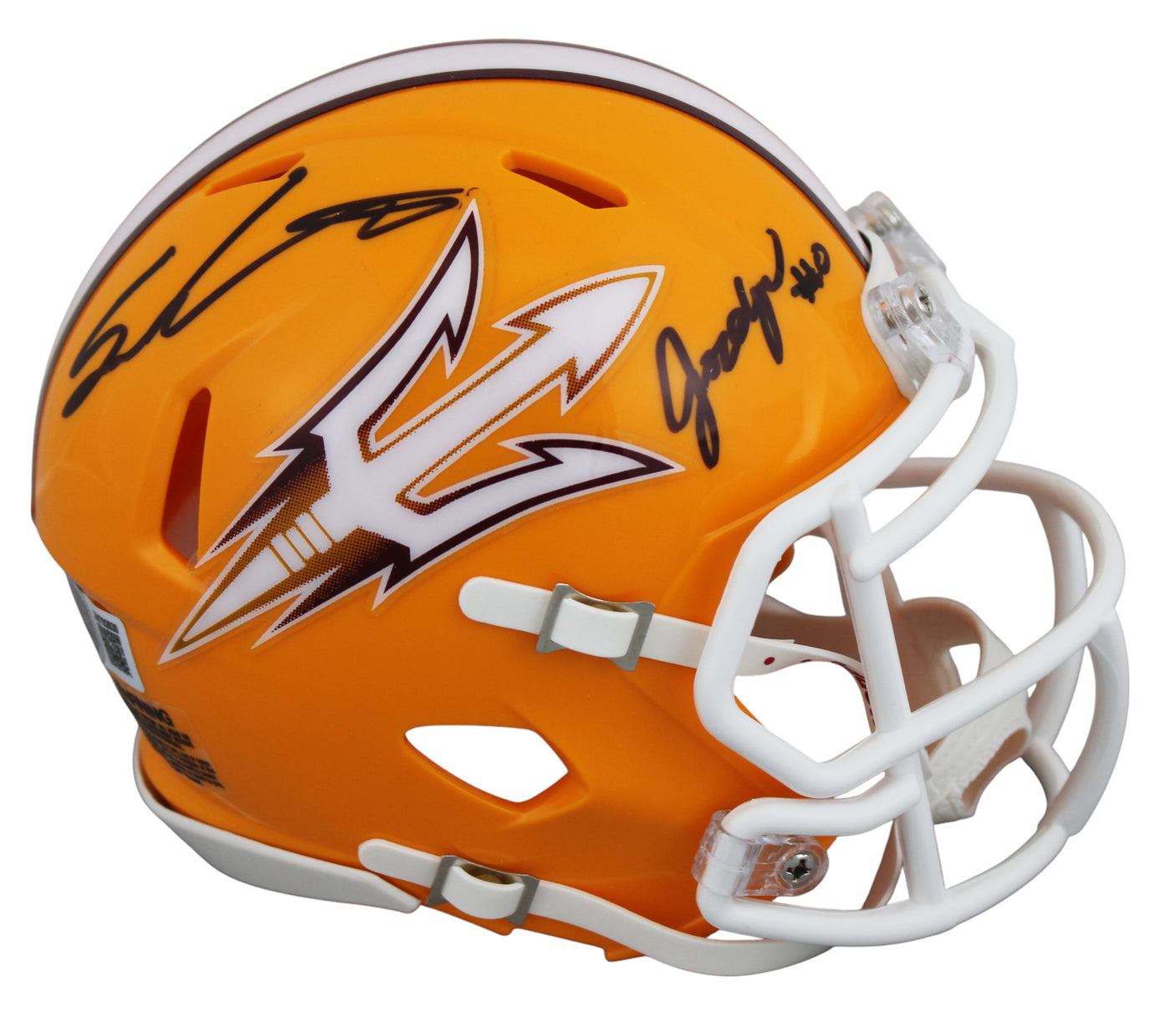 ASU Sam Leavitt & Jordyn Tyson Signed Gold Speed Mini Helmet W/ Case BAS Witness
