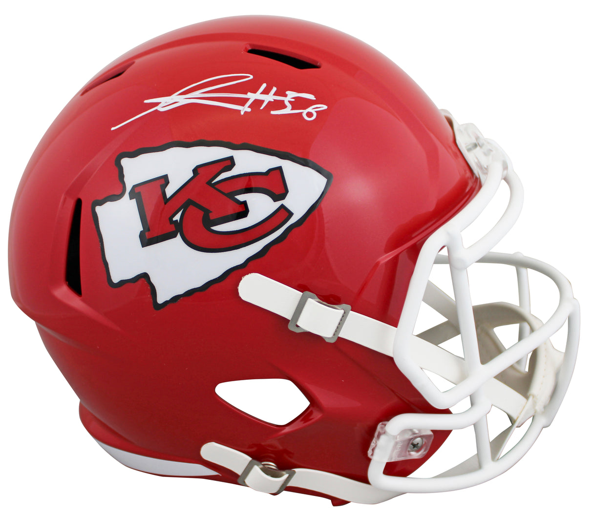 Chiefs George Karlaftis Signed Full Size Speed Rep Helmet W/ Case BAS Witnessed