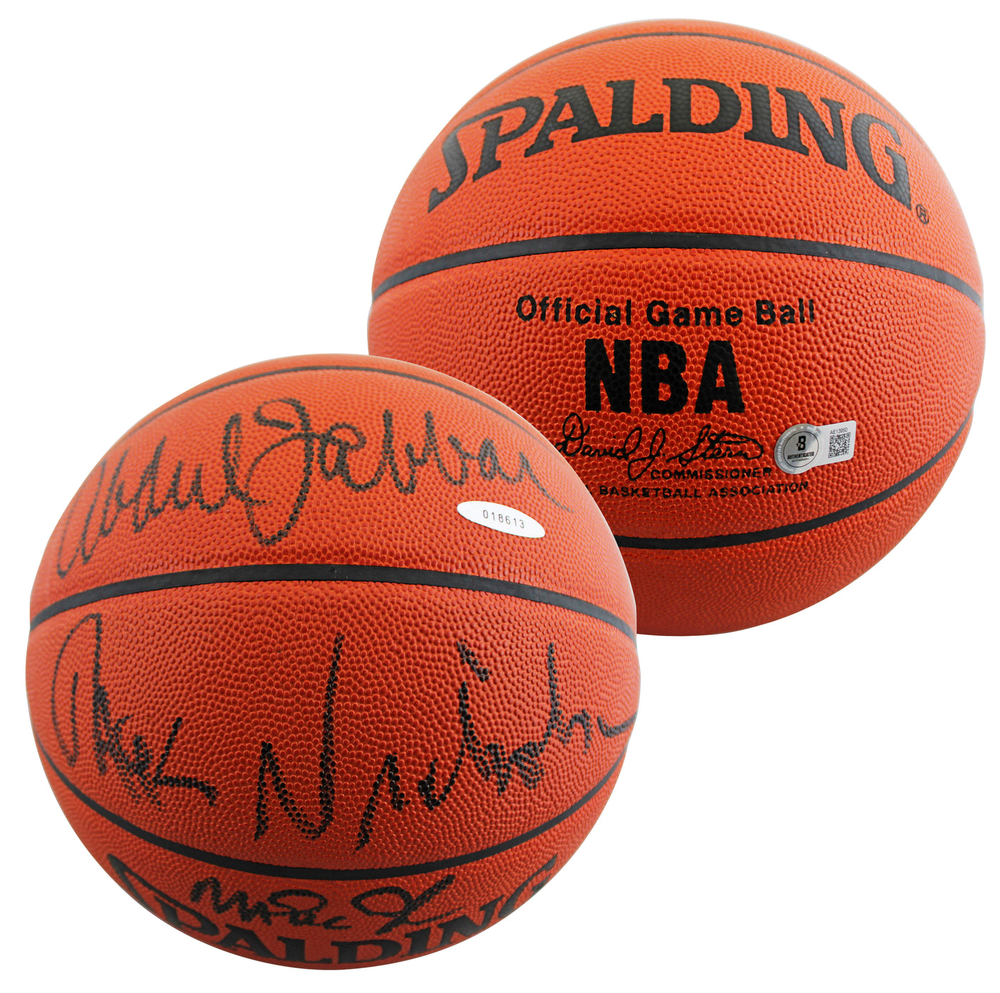 Jack Nicholson, Kareem Abdul-Jabbar & Magic Johnson Signed Basketball BAS LOA