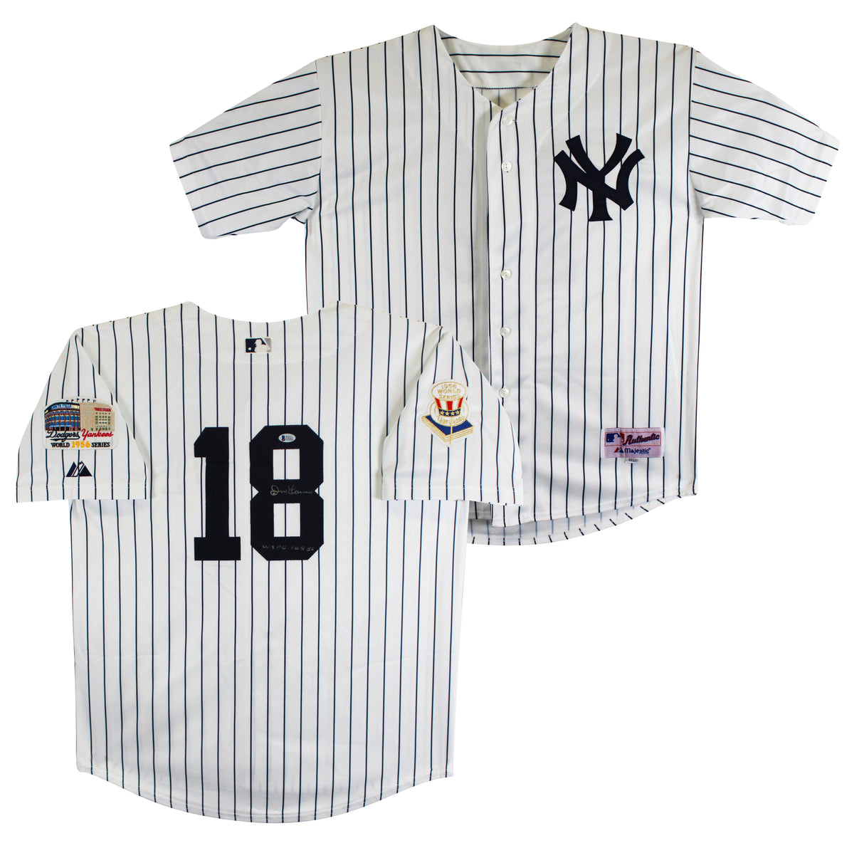 Yankees Don Larsen "WSPG" Signed White Pinstripe Majestic Jersey BAS #J58262