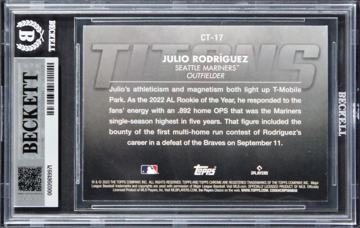 Mariners Julio Rodriguez Signed 2023 Topps Chrome #CT17 Card Auto 10! BAS Slab