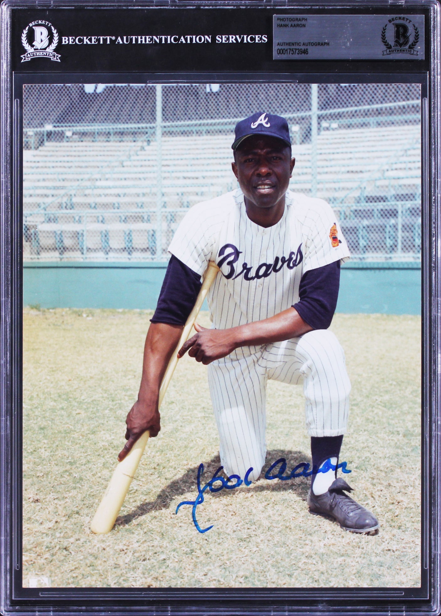 Braves Hank Aaron Authentic Signed 8x10 Photo Autographed BAS Slabbed