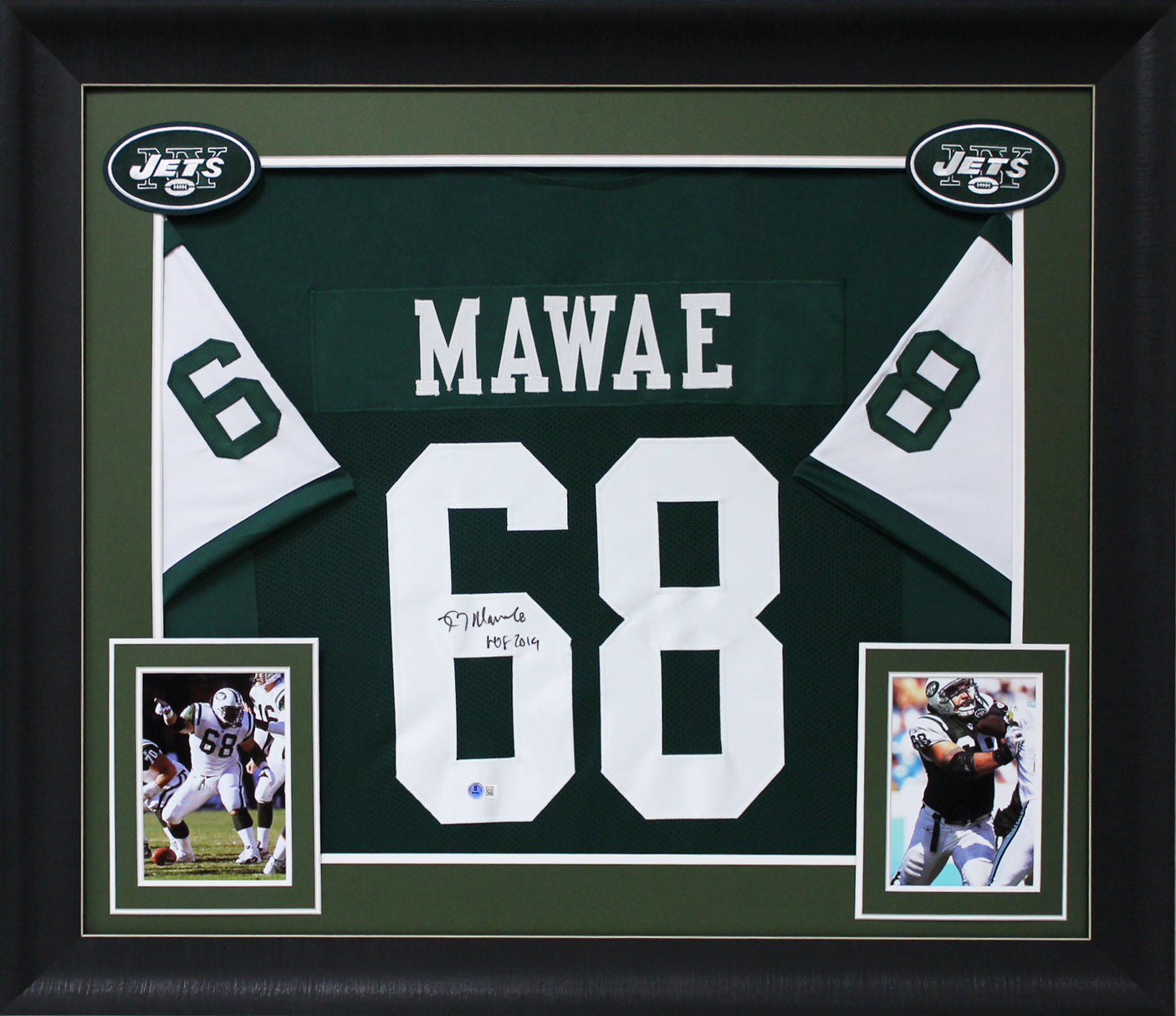 Kevin Mawae "HOF 19" Authentic Signed Green Pro Style Framed Jersey BAS Witness