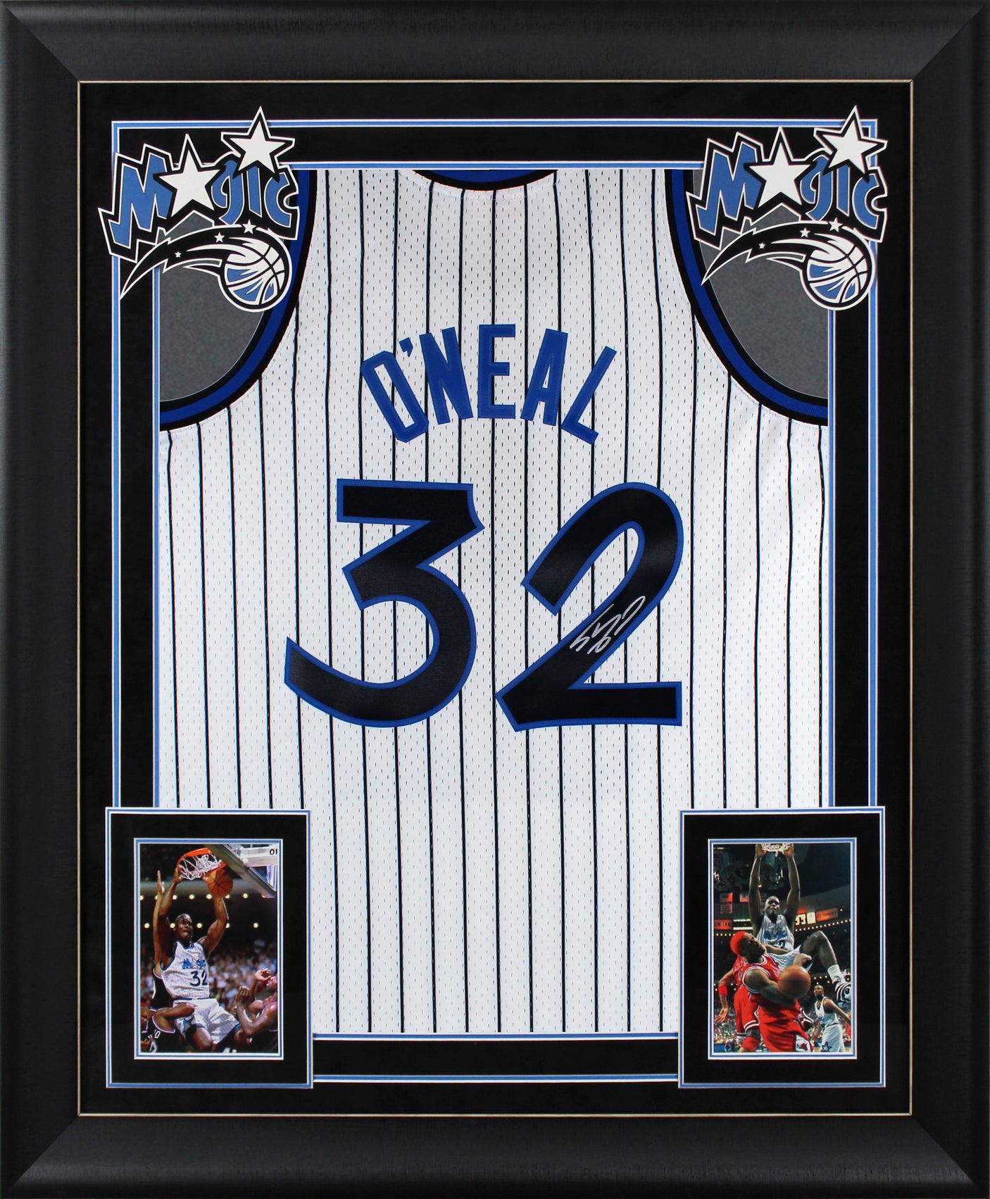 Magic Shaquille O'Neal Signed White M&N 1993-94 HWC Swingman Framed Jersey BAS W