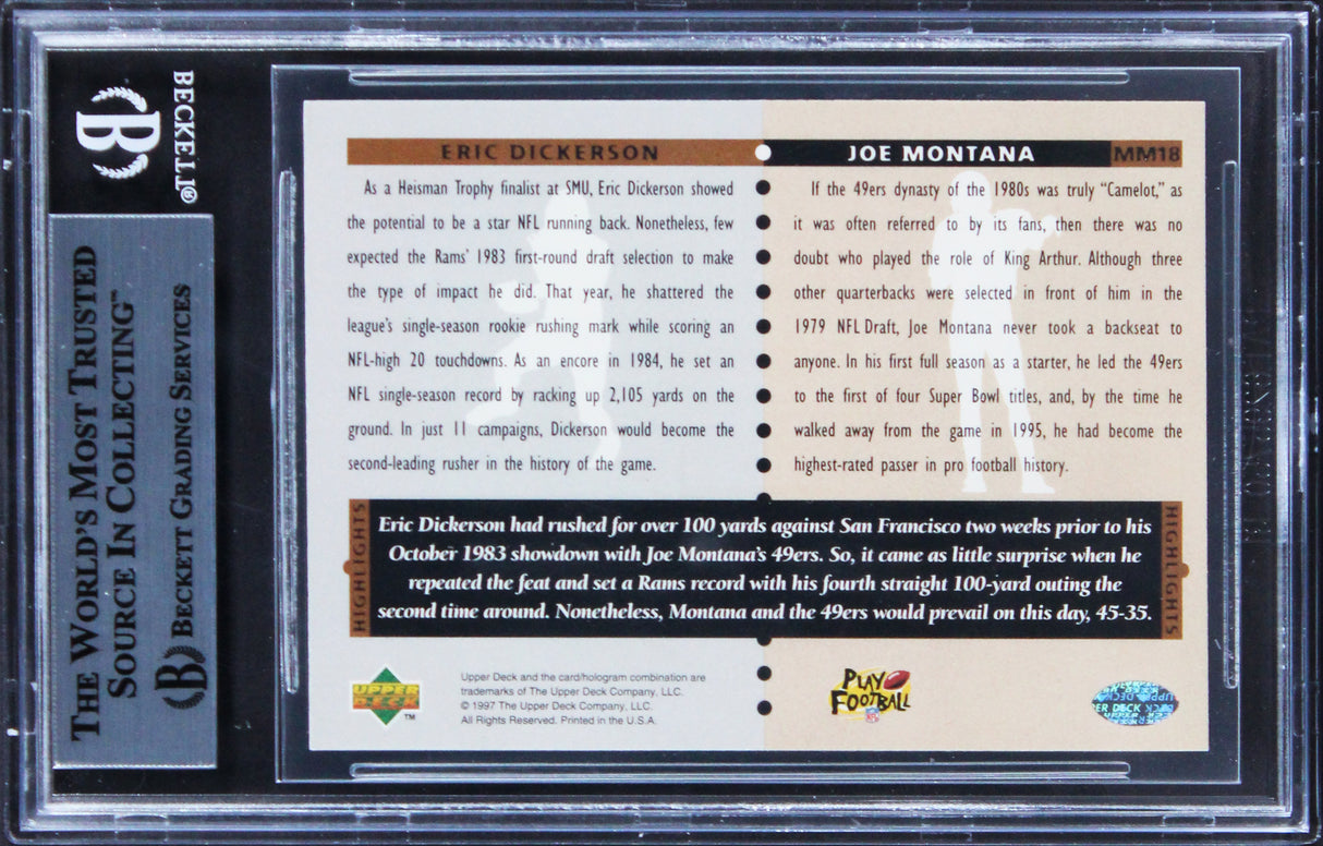 Montana & Dickerson Signed 1997 Upper Deck Marquee Matchups #MM18 Card BAS Slab