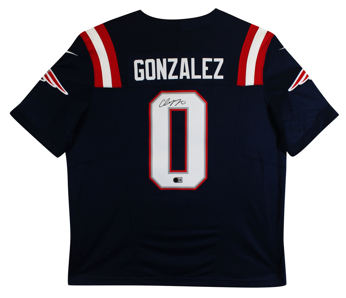 Patriots Christian Gonzalez Signed Navy Nike Limited Jersey BAS Witnessed