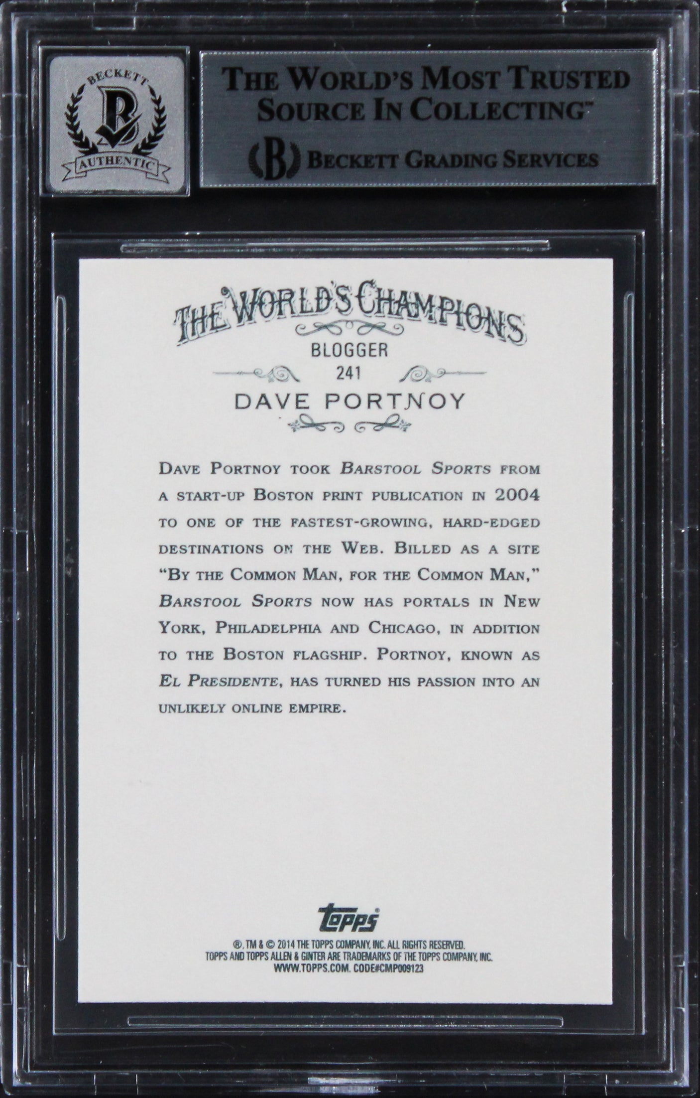 Dave Portnoy Signed 2014 Topps Allen & Ginter #241 Card Auto 10! BAS Slabbed