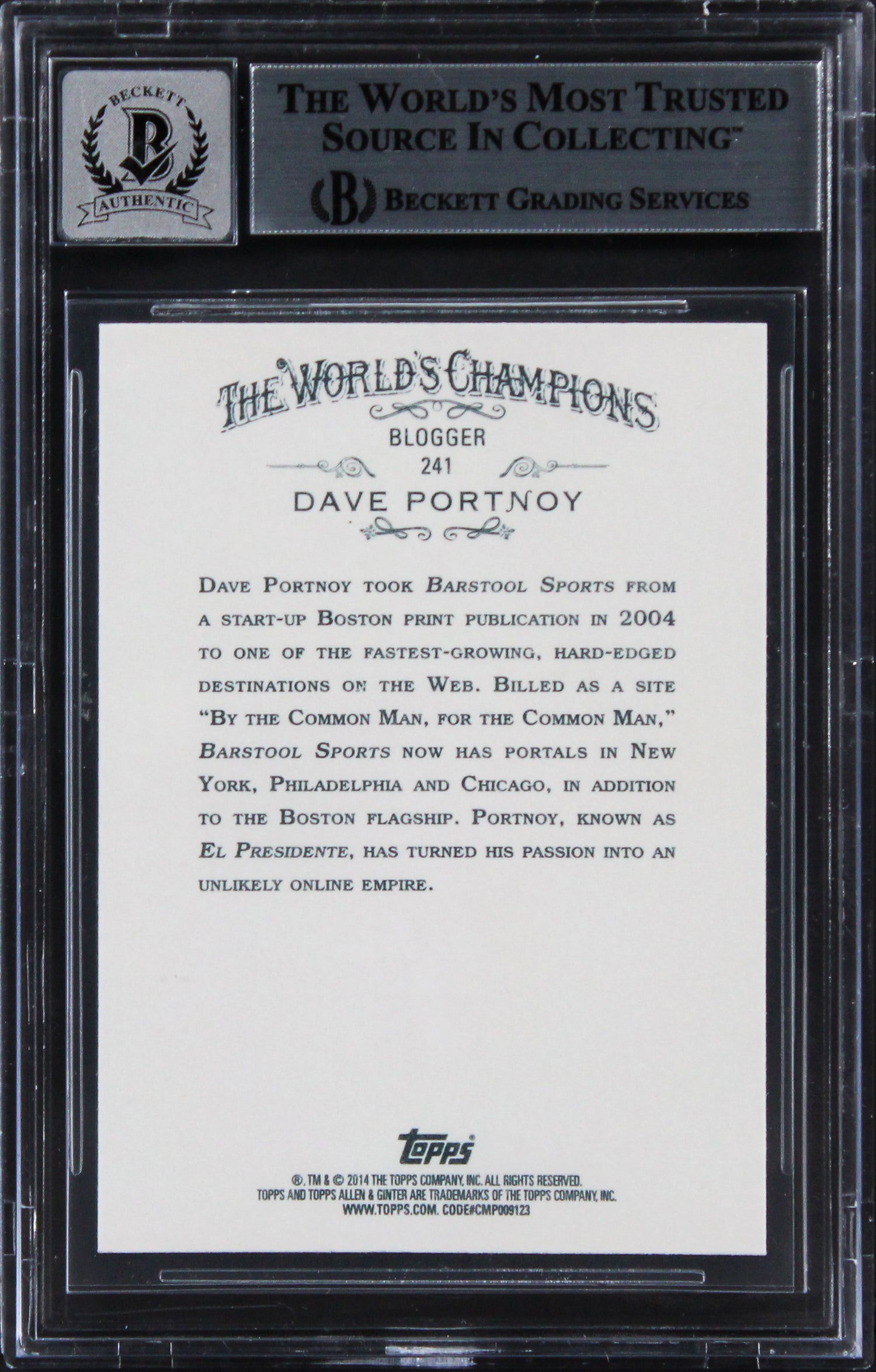 Dave Portnoy Signed 2014 Topps Allen & Ginter #241 Card Auto 10! BAS Slabbed
