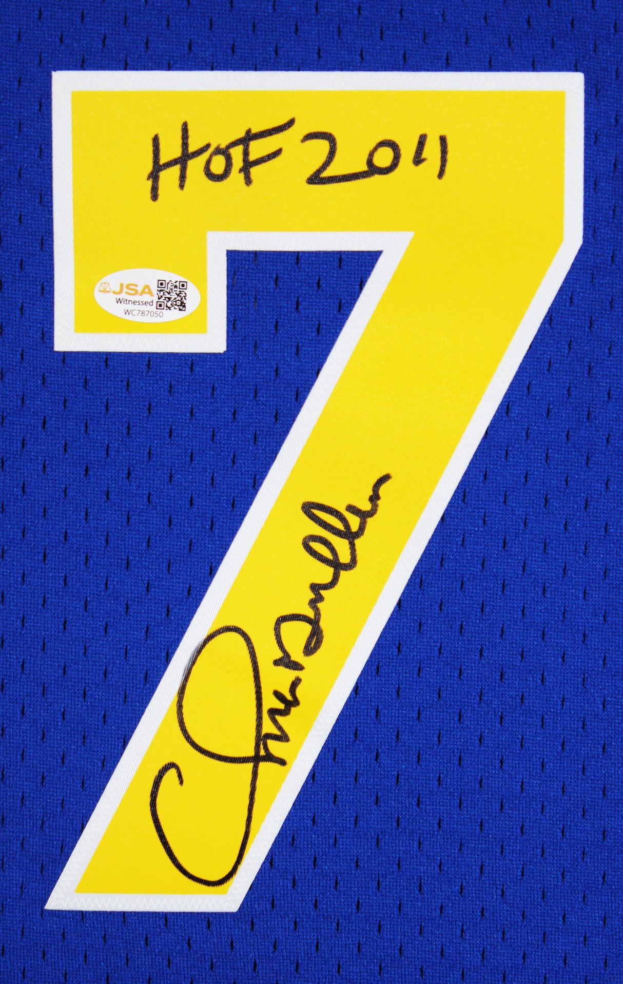 Warriors Chris Mullin "HOF 11" Signed Blue M&N 93-94 TB HWC Swingman Jersey JSA
