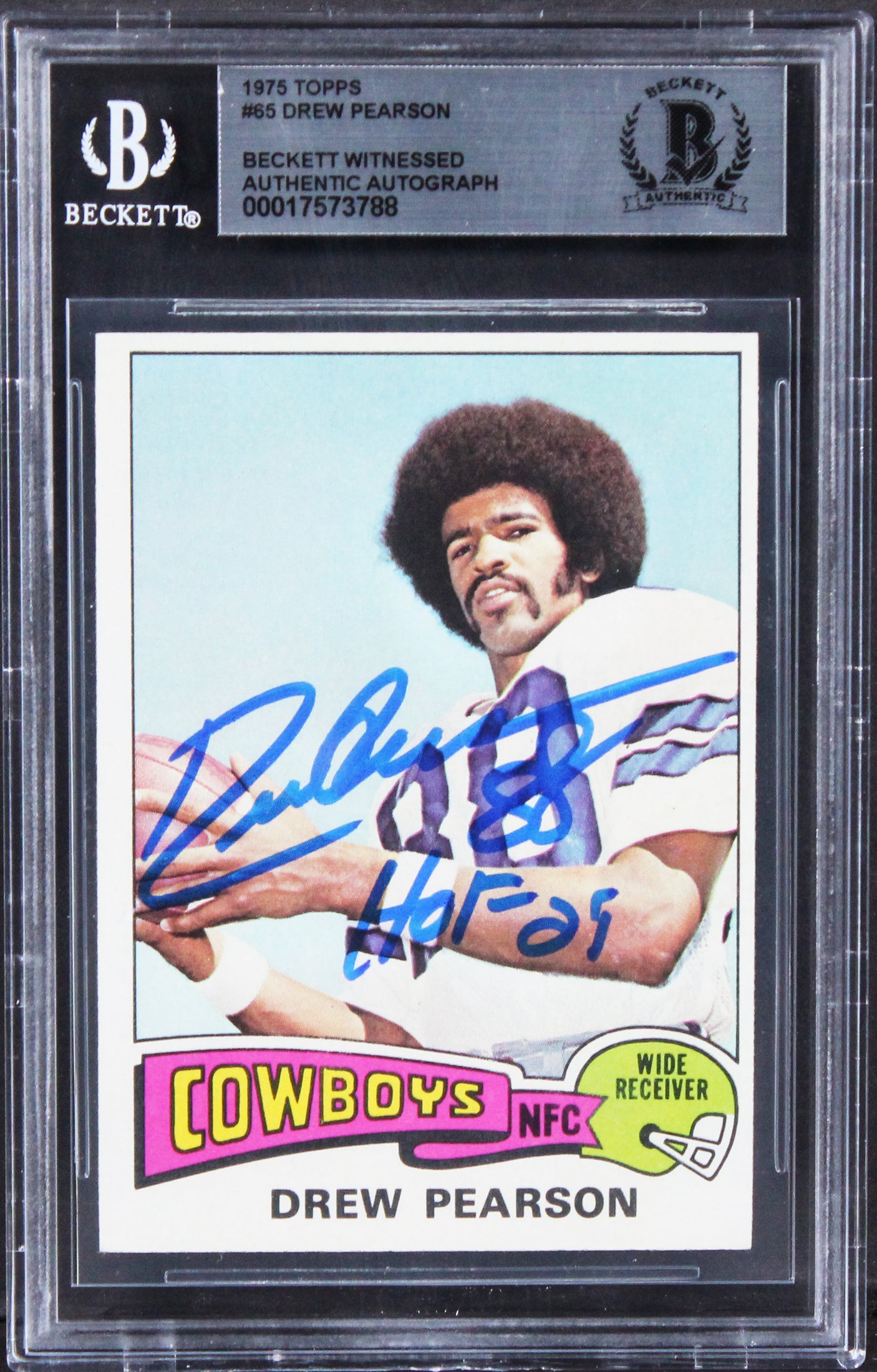 Cowboys Drew Pearson "HOF 21" Authentic Signed 1975 Topps #65 Card BAS Slabbed 1