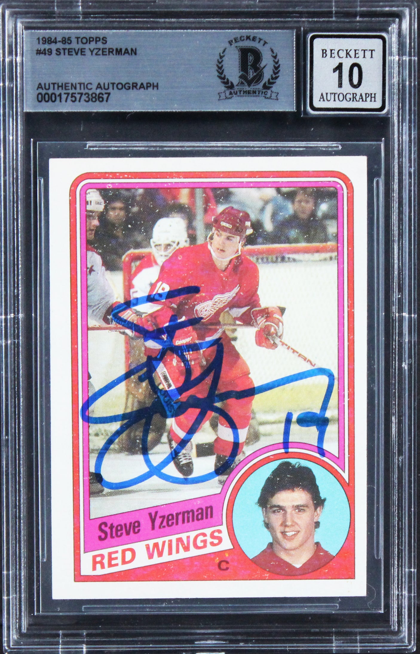 Red Wings Steve Yzerman Signed 1984 Topps #49 Card Auto Graded 10! BAS Slabbed