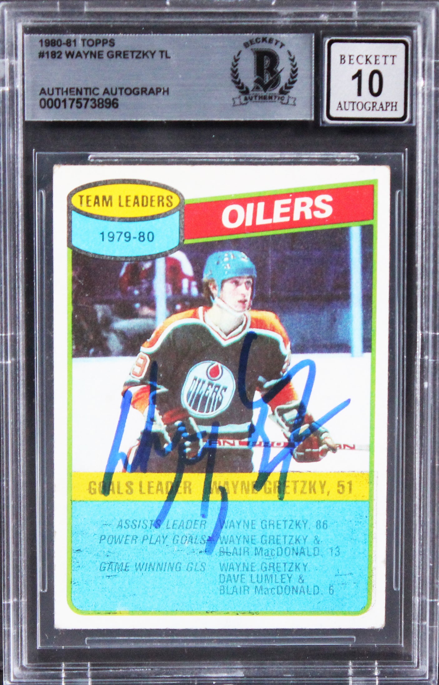 Oilers Wayne Gretzky Authentic Signed 1980 Topps #182 Card Auto 10! BAS Slabbed