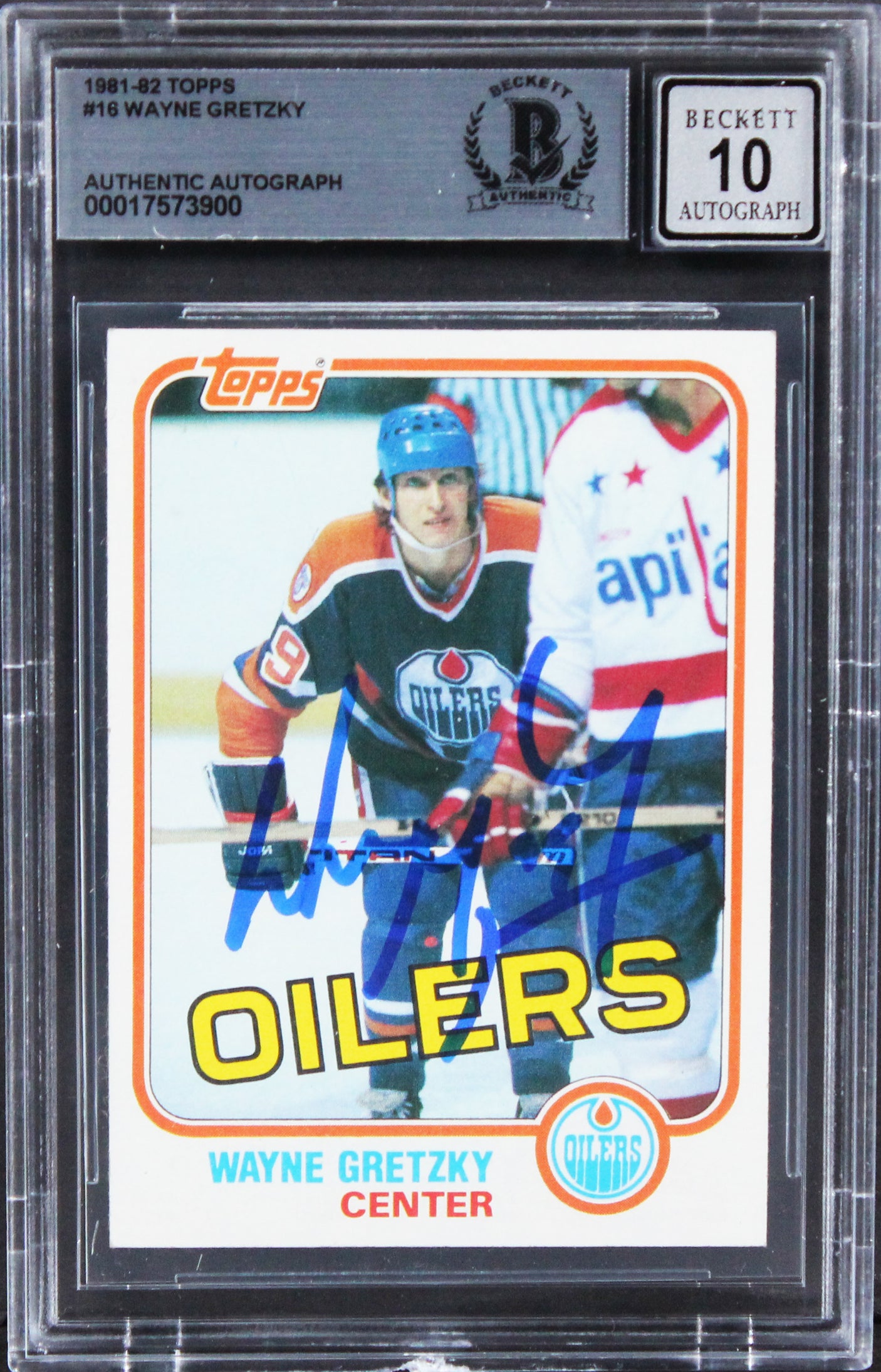 Oilers Wayne Gretzky Authentic Signed 1981 Topps #16 Card Auto 10! BAS Slabbed