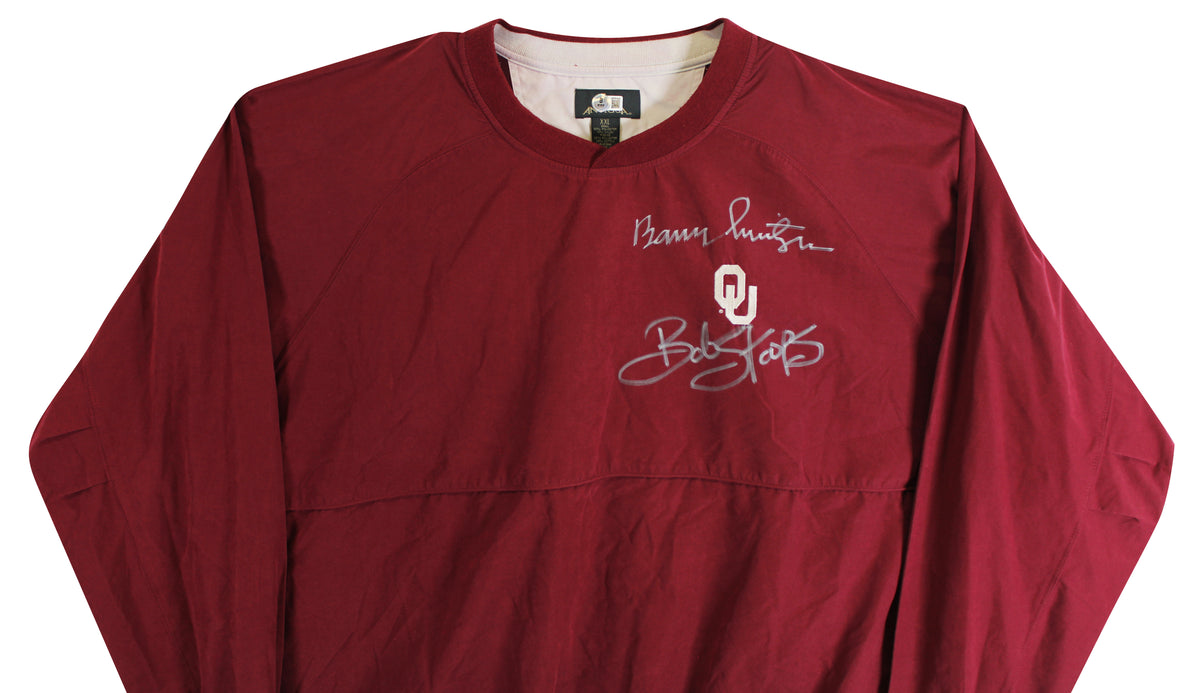 OU Barry Switzer & Bob Stoops Signed Maroon Windbreaker BAS Witnessed #2W701844
