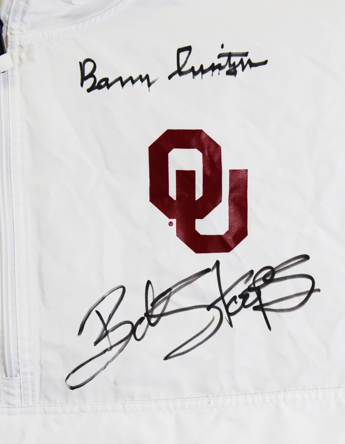 OU Barry Switzer & Bob Stoops Signed White Windbreaker Jacket BAS Wit #2W701842